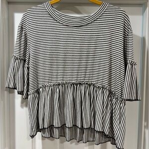 Altar'd State Black and White Striped Ruffle Blouse